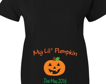 Pumpkin Halloween Maternity Shirts, My Lil Pumpkin Maternity Shirts for Halloween In Black