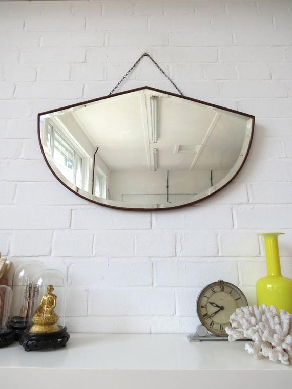 Vintage Large Fan Shape Art Deco Bevelled Edge Wall Mirror