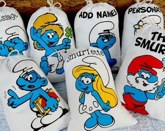 Smurfs Birthday Party Favor bags Cartoon Characters Great for gifts or treats Can be Personalized 5" X 7" or 6" X 8" Qty 7