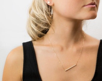 Diamond Bar Necklace, Gold Skinny Bar Necklace / Delicate, Dainty CZ Bar Necklace on 14k Gold Fill Chain / Layered and Long, LN342