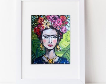 Frida Kahlo Print, roses, pretty, portrait