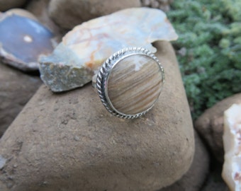 Petrified wood, woodland ring, OOAK, silver ring, size 7 3/4, gemstone, boho jewelry, statement ring, zen, wood, metalwork, stone, silver