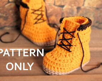 Crochet PATTERN boots for baby boys fall booties "Woodsman" Construction Boot Crochet Pattern, Yellow, PATTERN ONLY