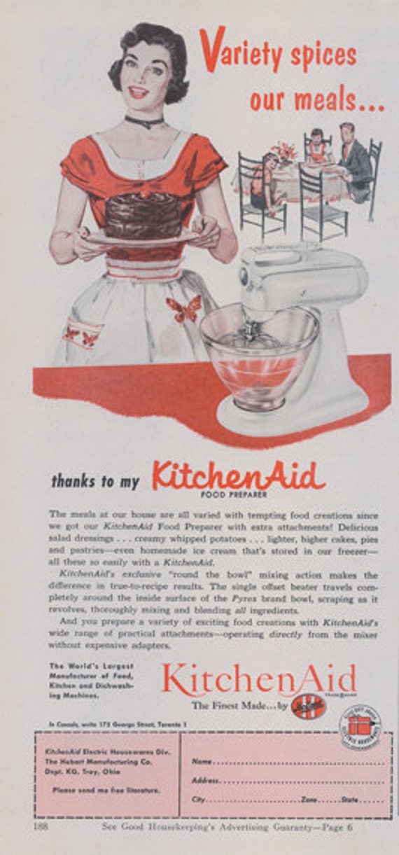 1953 KitchenAid Mixer Ad 1950s Housewife with Cake Vintage