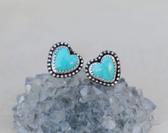Turquoise Heart Earrings - Turquoise Heart Studs - Turquoise Studs