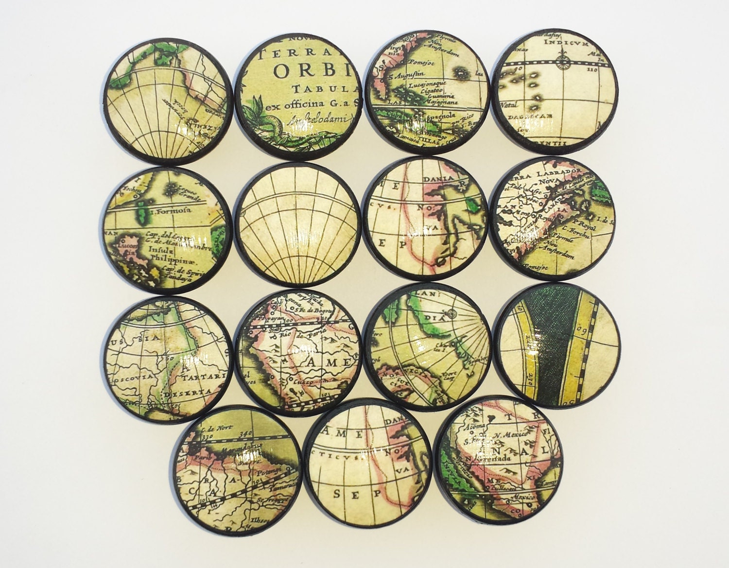 Vintage Maps Drawer Pull Old World Green by WallpaperYourWorld