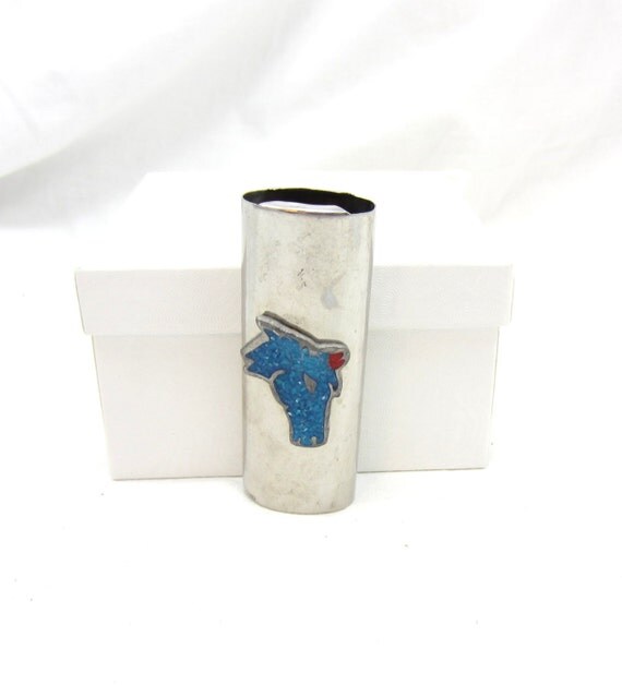 Vintage Silver Tone Horse Unicorn Turquoise Bic Lighter Case