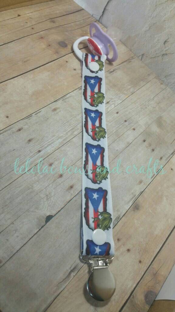 Pacifier clip with Puerto Rico map and Coqui theme inspired