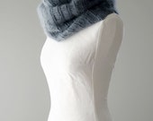 Knitted cowl, knitted silk and mohair cowl, knitted snood in grey colour 'Smoke Icicle'