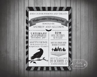 Halloween invitation, Halloween birthday party invitation, halloween party invite, pumpkin carving party, gothic halloween invite