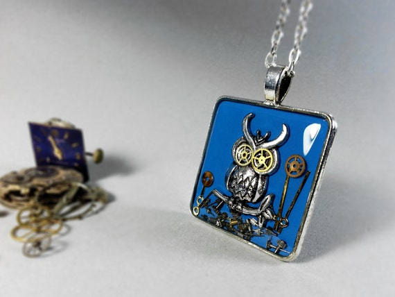 Deep Blue Steampunk Owl Necklace, Steampunk Necklace, Steampunk Jewelry, Vintage Watch Gears, Clockwork Owl, resin jewelry by ByEmilyRay steampunk buy now online Deep Blue Steampunk Owl Necklace, Steampunk Necklace, Steampunk Jewelry, Vintage Watch Gears, Clockwork Owl, resin jewelry by ByEmilyRay steampunk buy now online