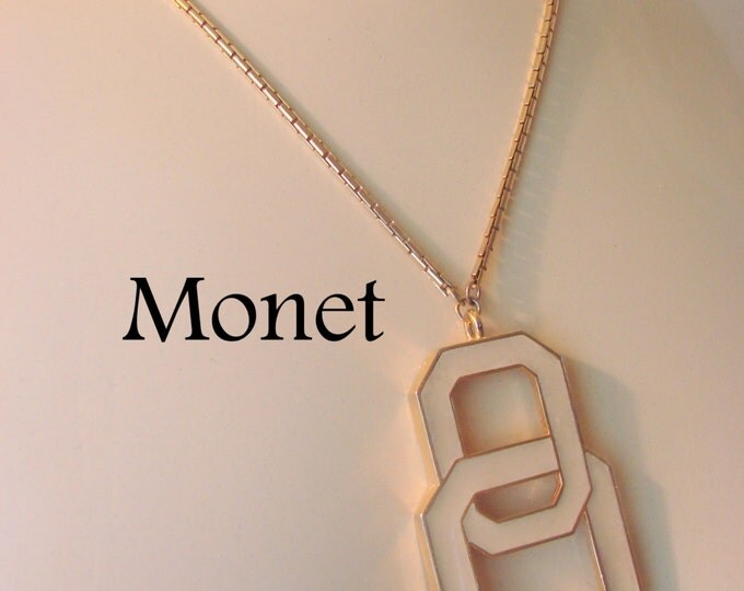 80s Modernist Monet Pendant Necklace / Designer Signed / Creamy White / Art Moderne / Jewelry / Jewellery