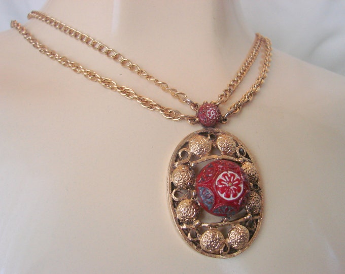 CELEBRITY N.Y Festoon Boho Cranberry Red Necklace / Swag / Designer Signed / Vintage Jewelry / Jewellery