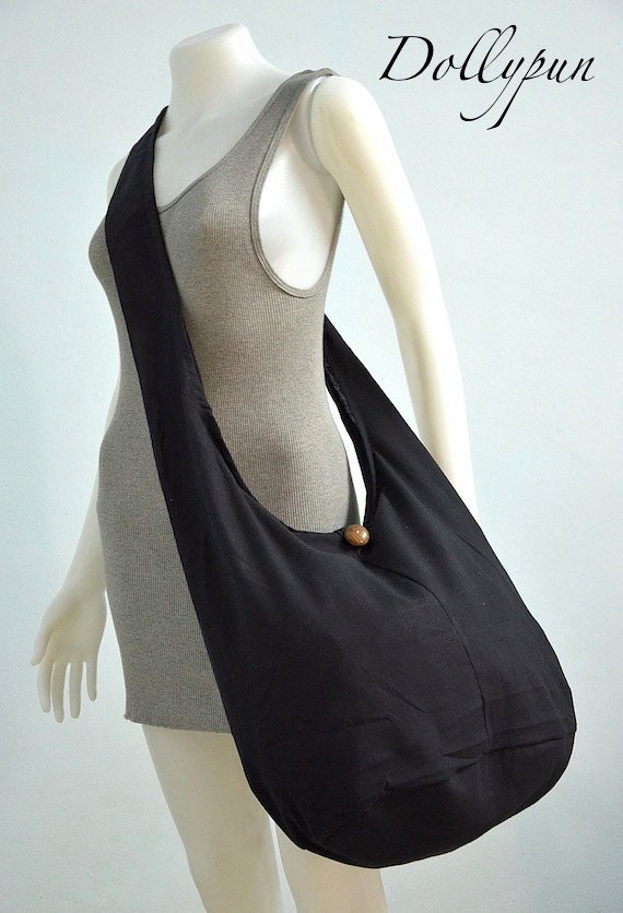 Black Cotton Messenger Bag Shoulder Bag Handbags by Dollypun