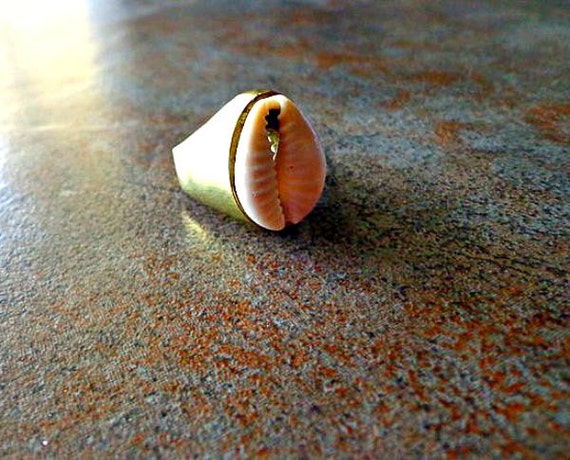 Solid Brass Cowrie Shell Ring Sea Shell Ring Statement Ring
