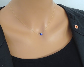 Evil eye necklace, Dainty layering necklace, 14 k gold fill necklace, Rose gold , Sterling silver