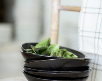 Black Serving Bowls, Set For 4, Black Bowl, Pasta Bowl, Pottery Bowl, Black Ceramic Bowls, Pottery Wedding Gift, Housewarming Gift