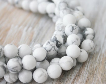 8mm White Howlite Beads Round - Full Strand Genuine Gemstone