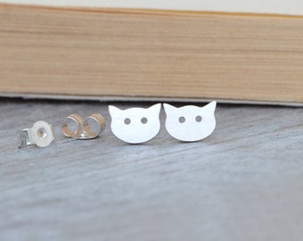 Cat Earring Studs In Sterling Silver, Kitten Earring Studs Handmade In The UK