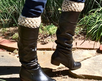Two Tier Chunky Boot Cuffs Oatmeal Wool Boot Socks & Cuffs Ivory Boot Topper Crochet Bootcuffs Adult Sizes Women Leg Warmers Gifts under 25