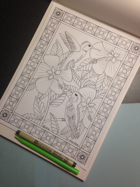Hummingbirds in Hibiscus Coloring Page