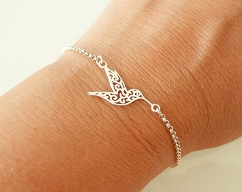 Sterling Silver Hummingbird Bracelet, Tiny Hummingbird Bracelet, 24K Gold Vermeil Bracelet, Thin Chain Bracelet, 925 Sterling Silver Jewelry