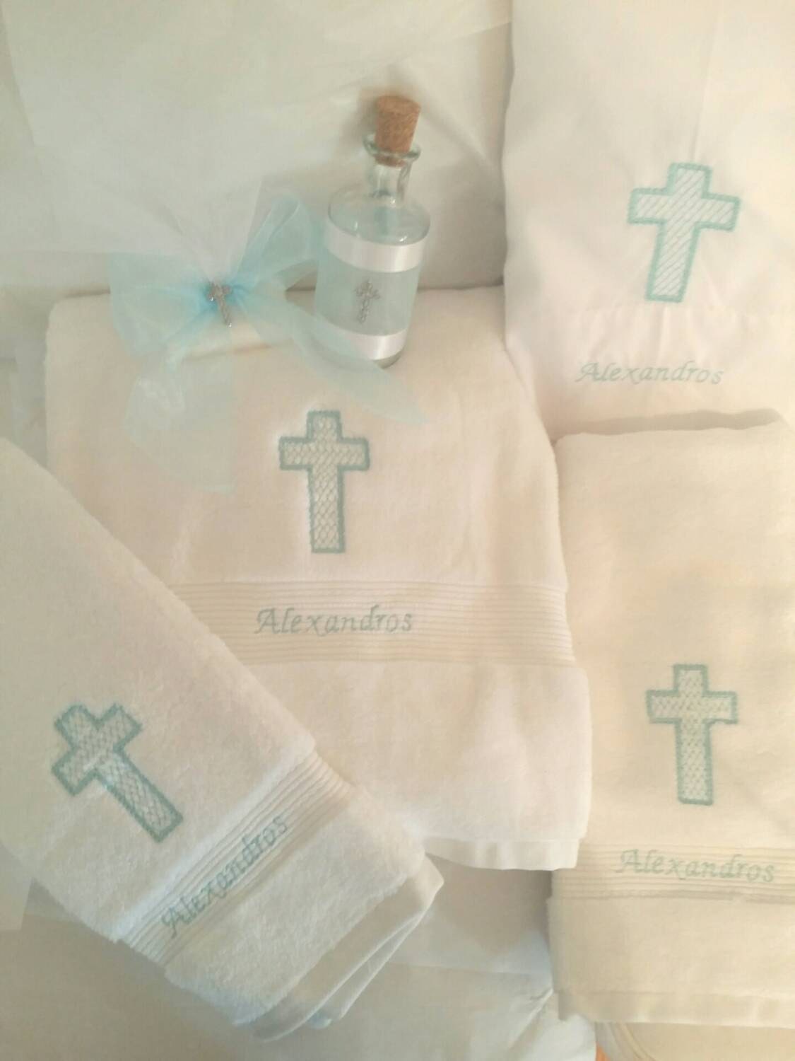 Personalized Baptism Towels and Oil Sheet for Greek Orthodox