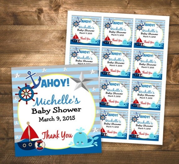  Tags, Sailboat Nautical Baby Shower Labels, Nautical Cupcake Toppers