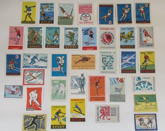 Mixed lot of 30+ Cold War / Soviet / Eastern Bloc Design Matchbox Labels - Sporting Themes