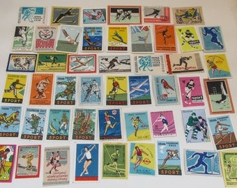 Mixed lot of 50 Cold War / Soviet / Eastern Bloc Design Matchbox Labels - Sporting Themes