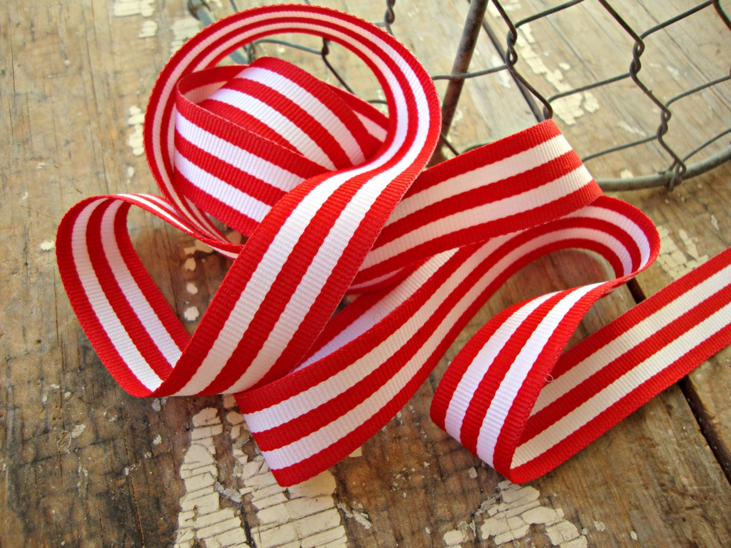 Red and White Candy Cane Stripe Grosgrain Ribbon