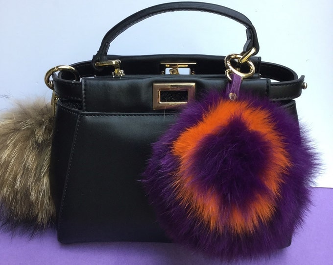 Letter made to order Monogram fox fur custom letter bag charm pom pom keyring keychain fur bag accessory