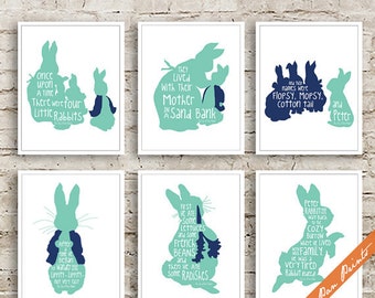 Peter Rabbit-The Tale of Peter Rabbit Quotes - Set of 6 Art Print (Unframed) (Featured in Sea Foam and Navy) Peter Pan Prints