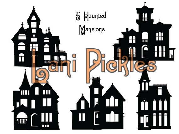 5 Haunted Mansion Houses Silhouettes DIY Wall or Window Decal