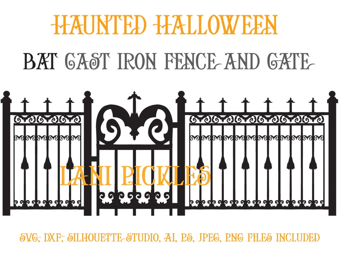 Download Spooky Haunted Halloween Gate and Fence with Bat Design SVG