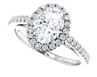 2.04ctw Oval White Sapphire & Diamond Halo Engagement Ring