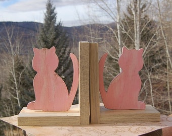 cat bookends steel and wood
