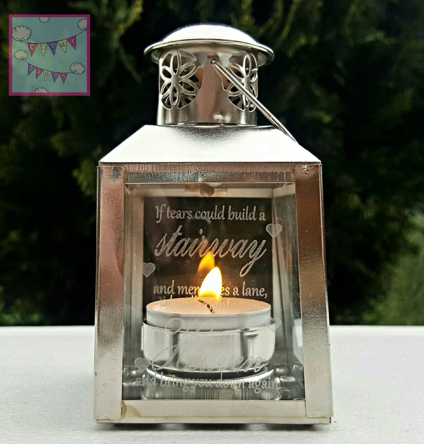 Engraved Memorial Lantern In Loving Memory Candle Holder