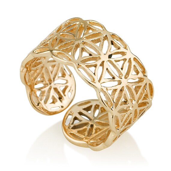 Flower of Life Ring 14k Gold Plated Sizes 7-10 by MagayaJewelry