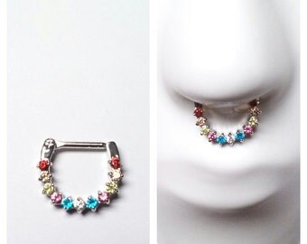 Septum Clicker (Rainbow).Septum Jewelry. Tribal Septum. Nose Ring. Nose Jewelry. Tribal Septum Jewelry. Septum Ring.