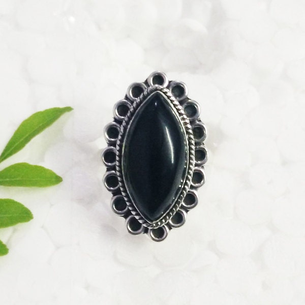 Beautiful BLACK ONYX Gemstone Ring Birthstone Ring 925