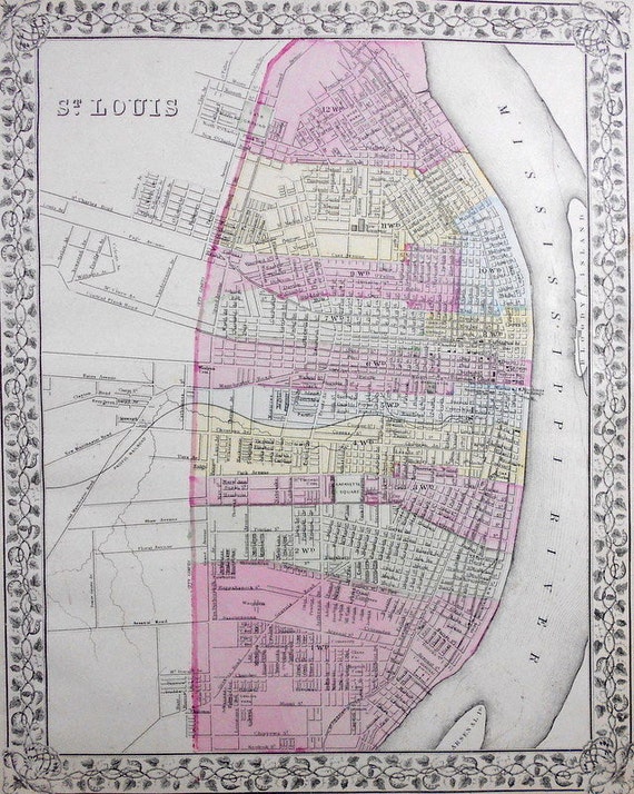 1883 Mitchell Map: St Louis Missouri MO. City Street Map.