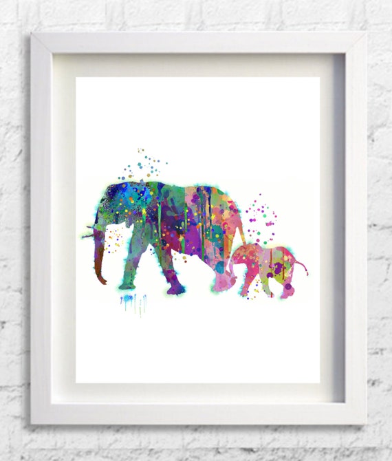 Elephant Family Art  Print Wedding Gift idea Wall  Art 