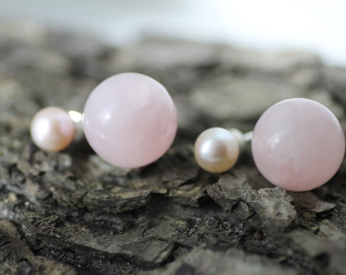 Rose quartz pearl earring - Gold earring - Silver earring - Rose quartz earring - Rose stone earring - Natural stone earring - Gift idea