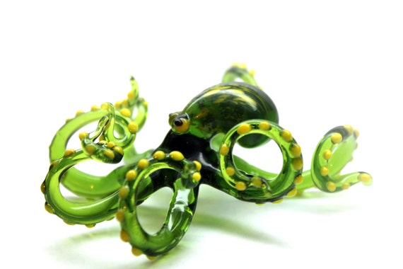 Blown Glass Octopus, Glass Green Octopus, Glass, Octopus, Ocean, Octopus Sculpture, Squid, Kraken, Cephalopod, Blown Glass, Octopus Figurine