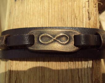 Mens Leather Bracelet, Personalized Mens Bracelet, Infinity Women Leather, Bronze Anniversary Gift for Men, Mens Gift Ideas, Handmade Gift