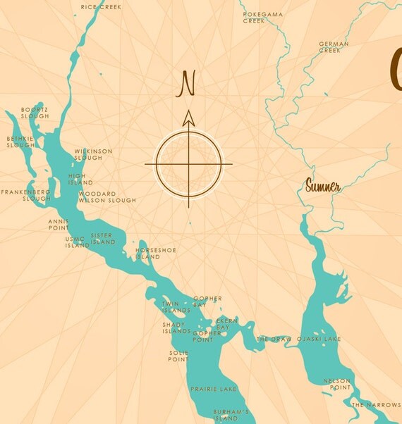 Chetek Chain of Lakes WI Map Print