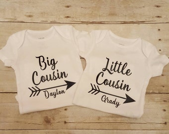 Personalized Big Cousin, little Cousin shirts, matching shirts set, Customized with Name