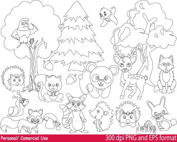 Wood animals Clip Art outline stamp PNGEPS-Digital Clip Art