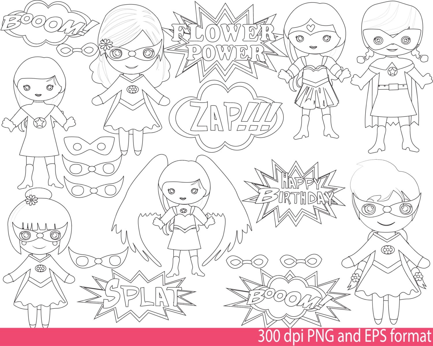 Super Hero Girls outline Clip Art PNGEPS-Digital Clip Art